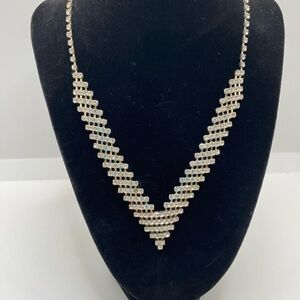 Formal Rhinestone Silver Tone Necklace Prom Bridal Jewelry 18" Long